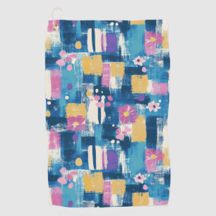 Navy Lavender Magenta Geometric Floral Pattern Golf Towel