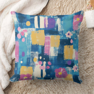 Navy Lavender Magenta Geometric Floral Pattern Throw Pillow