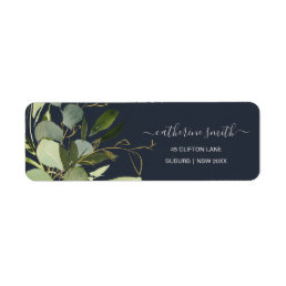 NAVY LEAFY GREEN GOLD FOLIAGE WATERCOLOR ADDRESS LABEL