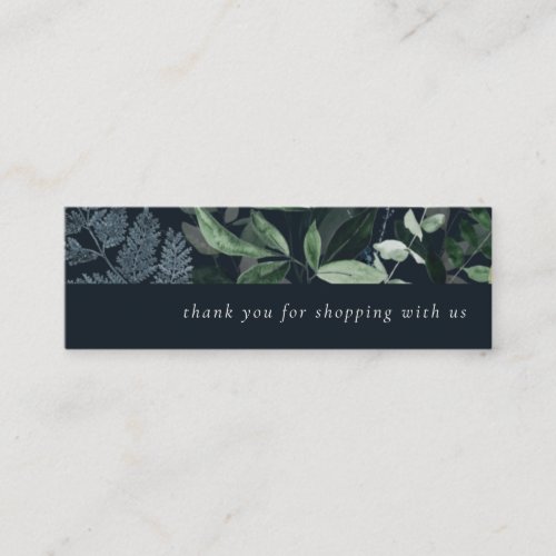 Navy Leafy Tropical Foliage Thank You For Order Mini Business Card