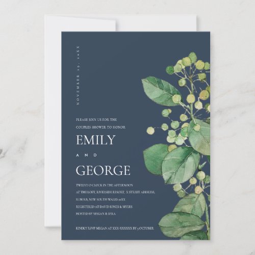 NAVY LEAVES FOLIAGE GREENERY COUPLE SHOWER CARD