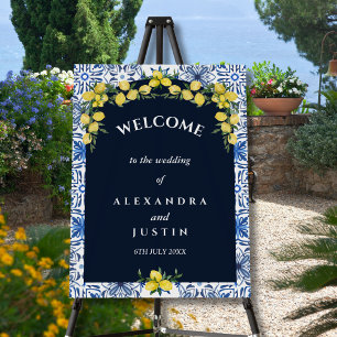 Navy Lemon Mediterranean Wedding Welcome Sign