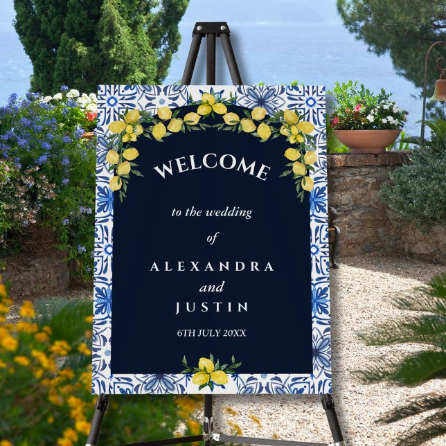 Navy Lemon Mediterranean Wedding Welcome Sign (Creator Uploaded)