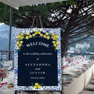Navy Lemon Mediterranean Wedding Welcome Sign