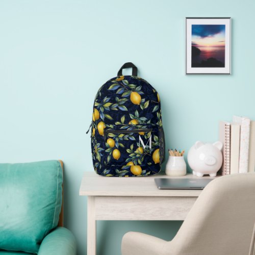 Navy Lemon Tree Monogram Printed Backpack