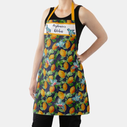 Navy Lemons Birds Vintage Pattern Custom  Apron