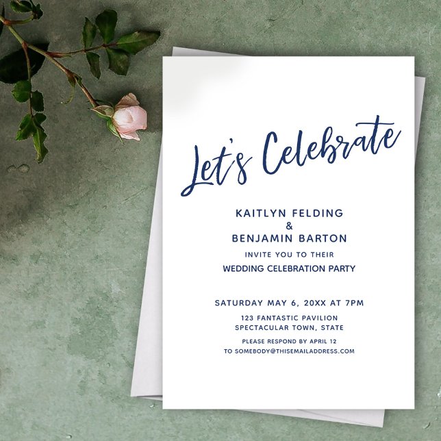 Navy Let's Celebrate Casual Modern Reception-Only Invitation (Creator Uploaded)