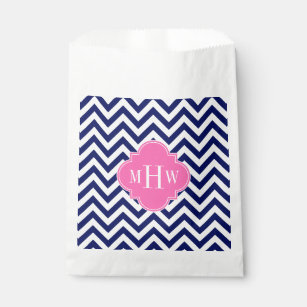 Navy Lg Chevron Hot Pink #2 Quatrefoil 3 Monogram Favor Bag