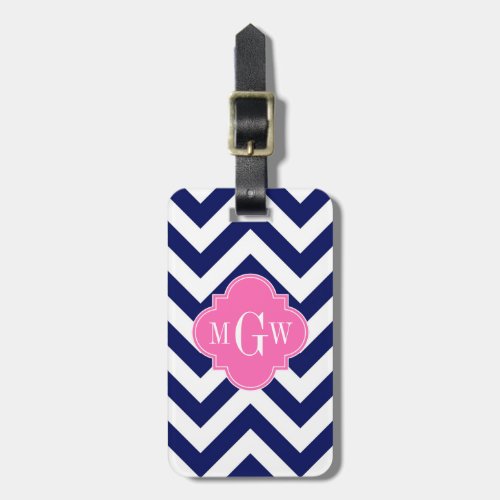 Navy Lg Chevron Hot Pink 2 Quatrefoil 3 Monogram Luggage Tag