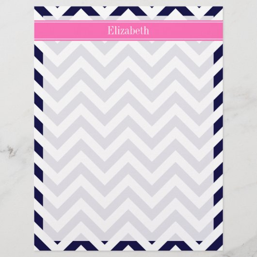 Navy Lg Chevron HotPink2 Quatrefoil Name Monogram (Front)