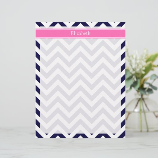 Navy Lg Chevron HotPink2 Quatrefoil Name Monogram (Standing Front)