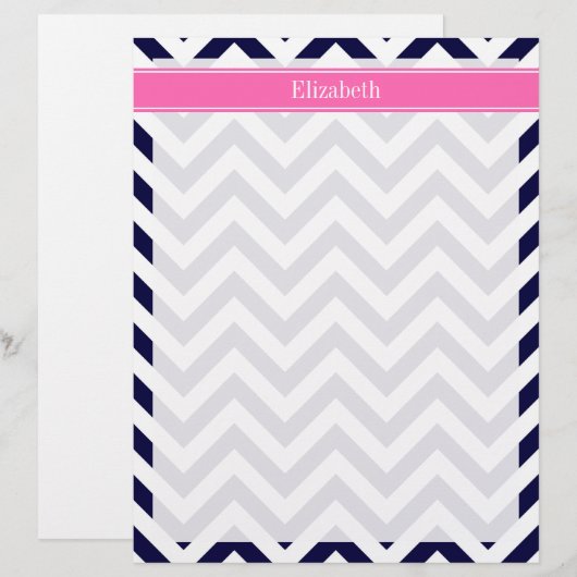 Navy Lg Chevron HotPink2 Quatrefoil Name Monogram (Front/Back)