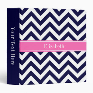 Navy Lg Chevron HotPink2 Quatrefoil Name Monogram Binder