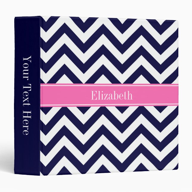 Navy Lg Chevron HotPink2 Quatrefoil Name Monogram Binder (Front/Spine)