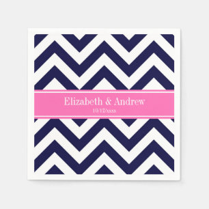 Navy Lg Chevron HotPink2 Quatrefoil Name Monogram Napkins