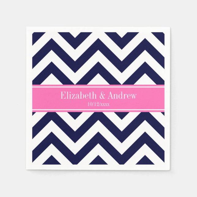 Navy Lg Chevron HotPink2 Quatrefoil Name Monogram Napkins (Front)