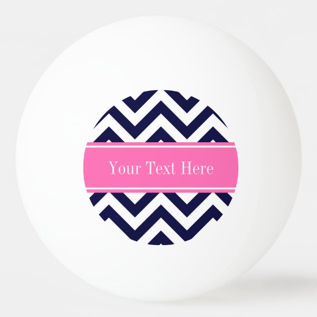 Navy Lg Chevron HotPink2 Quatrefoil Name Monogram Ping-Pong Ball (Front)