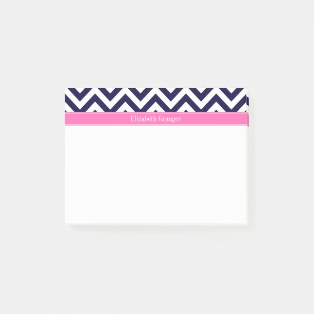 Navy Lg Chevron HotPink2 Quatrefoil Name Monogram Post-it Notes (Front)