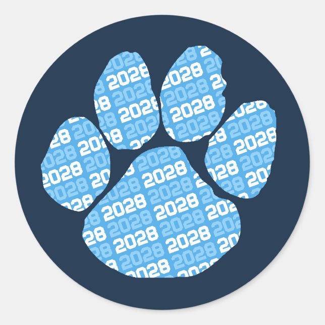 Navy & Light Baby Blue Class Year Pawprint Classic Round Sticker (Creator Uploaded)