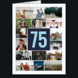 Navy Light Blue 16 Photos Birthday Big Card<br><div class="desc">Wish your father,  grandfather,  husband,  brother,  uncle or friend a happy birthday on his big birthday with this large birthday card personalized with 16 photos from his life with his age in light blue against navy blue. Personalized giant birthday card with age and photos.</div>