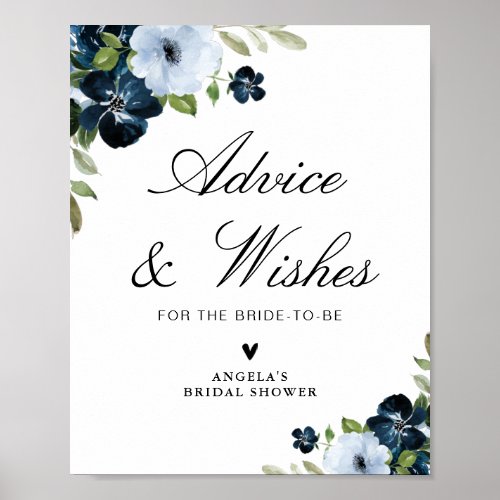 navy  light blue bridal shower advice wishes poster