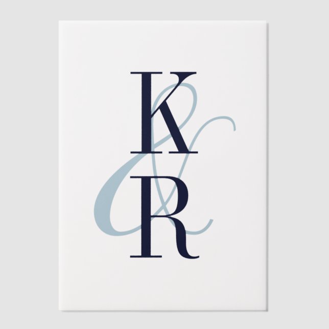 Navy & Light Blue Elegant Initials & Ampersand Vellum Invitations (Front)