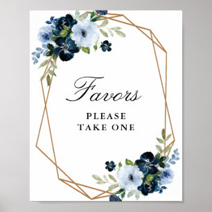 navy light blue floral favors sign