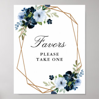 navy light blue floral favors sign