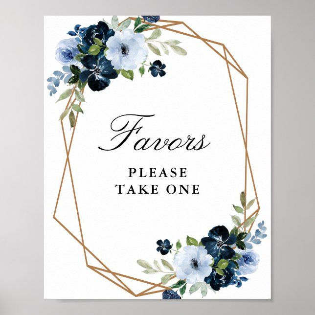 navy light blue floral favors sign (Front)