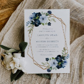 Navy & light blue floral geometric wedding invitation