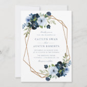 Navy & light blue floral geometric wedding invitation (Front)