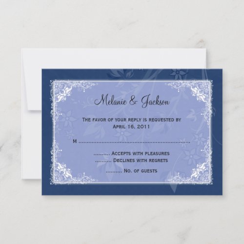 Navy Light Blue Floral Swirls RSVP