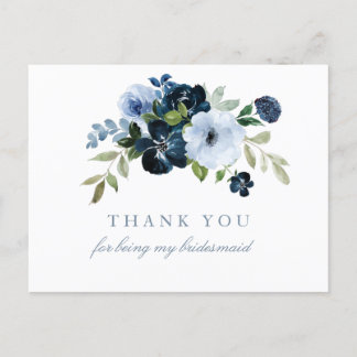 Navy & light blue floral thank you Bridesmaid card
