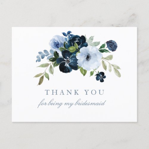 Navy  light blue floral thank you Bridesmaid card