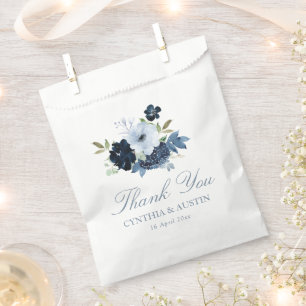 navy light blue floral wedding  favor bag
