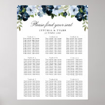 navy light blue flowers wedding seating chart