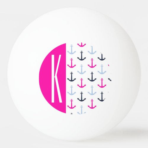 Navy Light Blue  Hot Pink Nautical Anchors Ping_Pong Ball