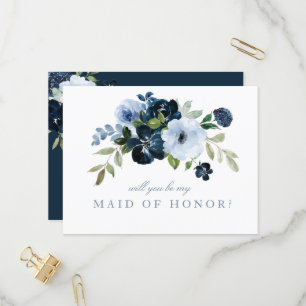 navy light blue Maid of Honor proposal card