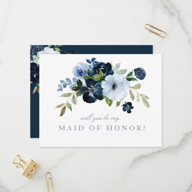 navy light blue Maid of Honor proposal card (Front/Back In Situ)