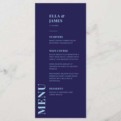 Navy  Light Blue Modern  Wedding  Menu