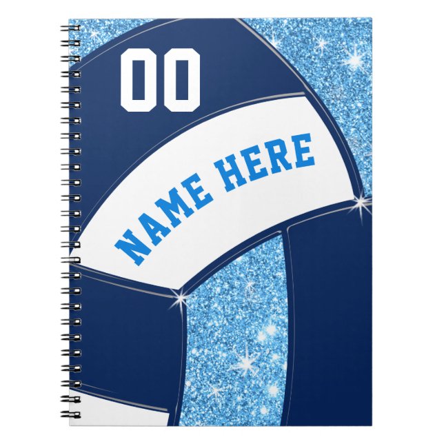 Navy Light Blue Personalized, Volleyball Notebooks (Front)