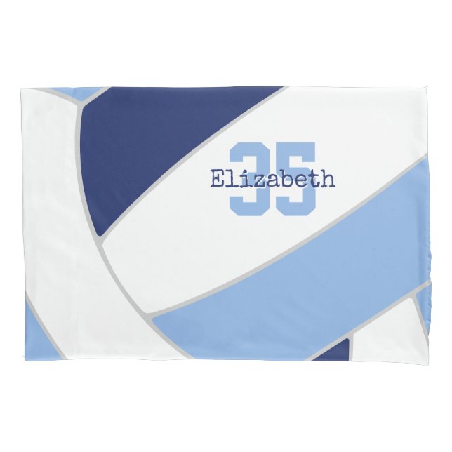 navy light blue personalized volleyball player pillow case (Front)