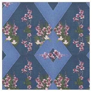 Pink and Navy Floral Fabric by the Yard. Quilting Cotton, Organic Knit,  Jersey or Minky Girl Nursery Fabric, Blush, Blue, Watercolor Florals -   Denmark