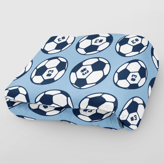 Navy Light Blue Soccer Ball Number Pattern Fleece Blanket (Creator Uploaded)