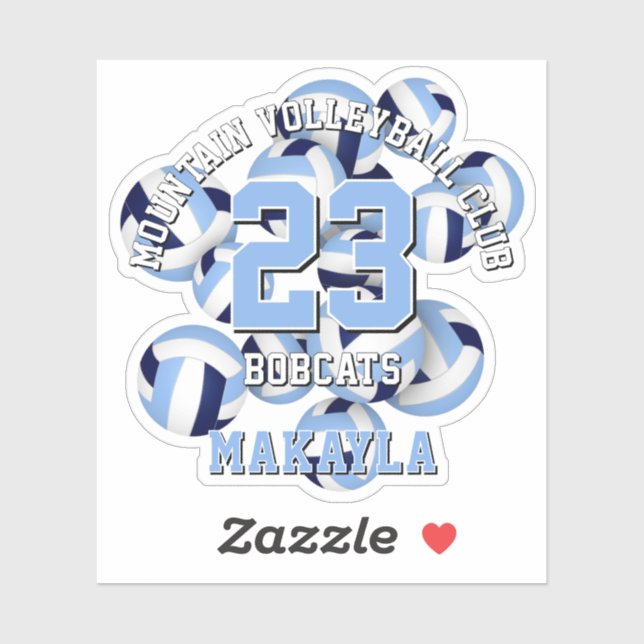 navy light blue volleyballs cluster w athlete name sticker (Sheet)