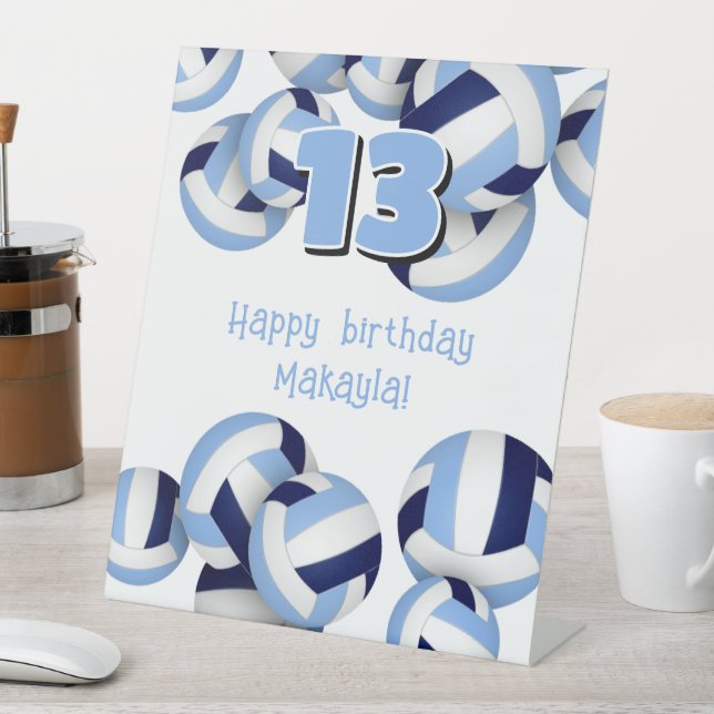 navy light blue volleyballs kids birthday party pedestal sign (In SItu)