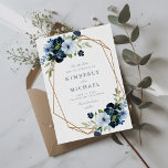navy & light blue wedding save the date card<br><div class="desc">floral geometric design with navy and light blue watercolor handpainted flowers. The color and text details can be personalized. For the best quality i suggest printing option.</div>