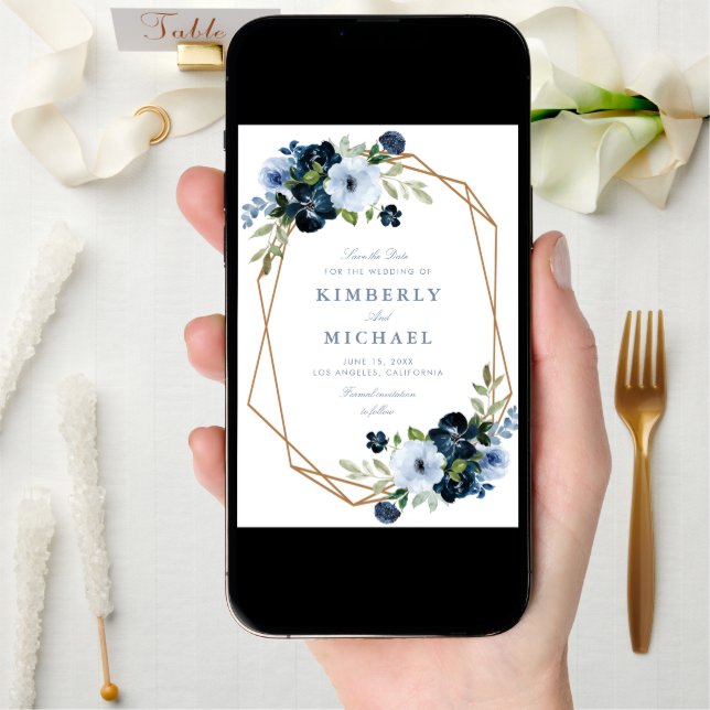 navy & light blue wedding save the date card (Front Digital)