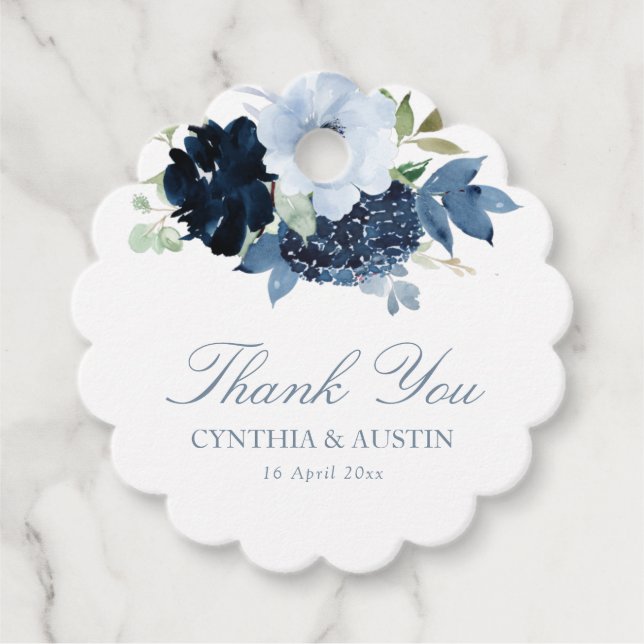 navy light blue wedding thank you favor tags (Front)