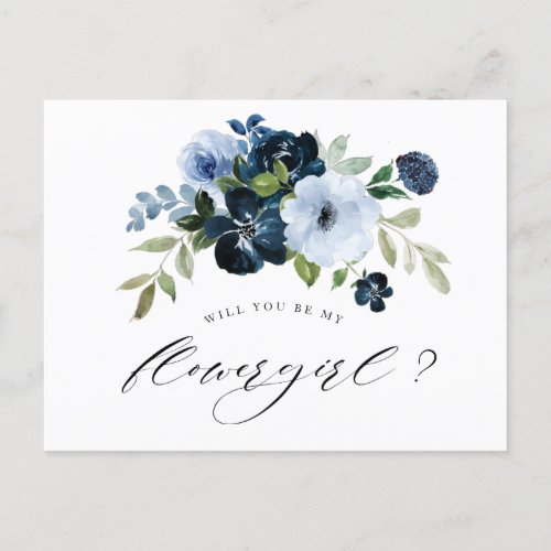 navy light blue will you be my flower girl card